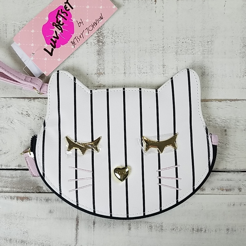 NWT Betsey Johnson striped kitty wristlet